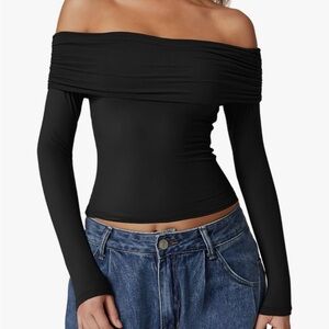 Black Off-Shoulder Long Sleeve Top